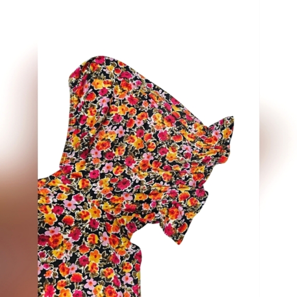 Vibe Sportswear Floral Pink & Orange Butter Soft Flowy Midi Dress Puff Sleeve 1X - Picture 9 of 12